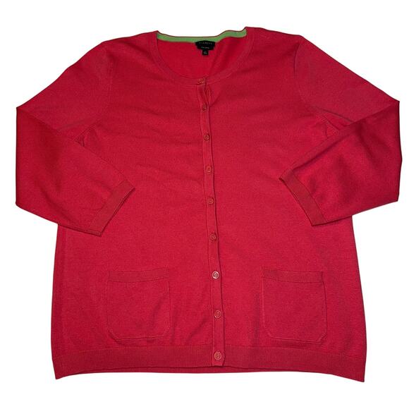 Talbots Women’s Button Down Cardigan Sweater Coral Size XL Pima Cotton Pockets - Picture 3 of 6